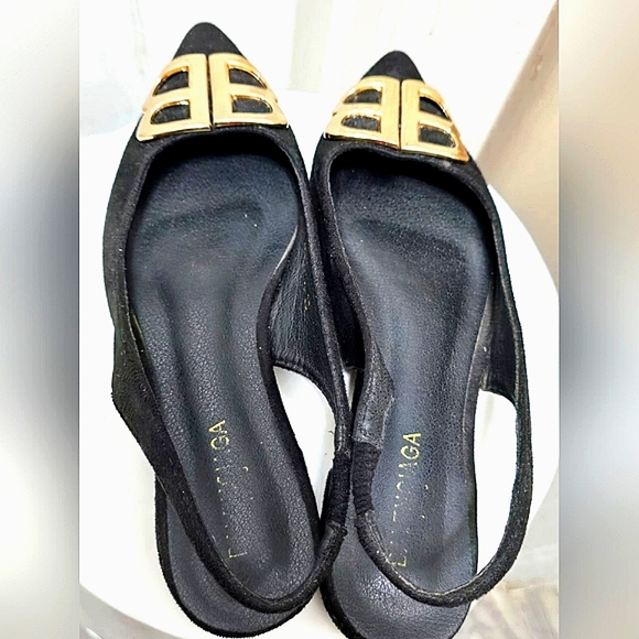 Balenciaga BB Velvet Slingback Pointy Toe Black Flats - Picture 5 of 10